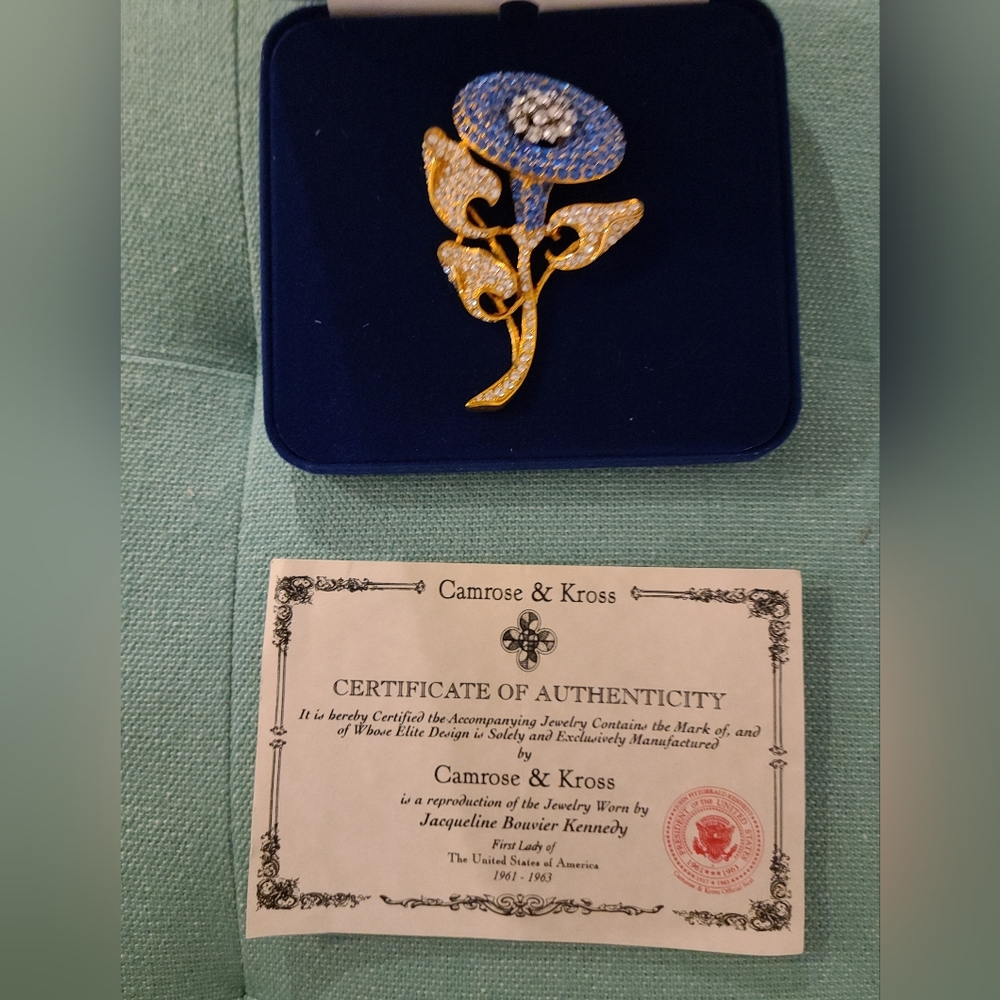 Camrose & Kross Jacqueline Bouvier Kennedy Vintage Empress Blue Flower Brooch